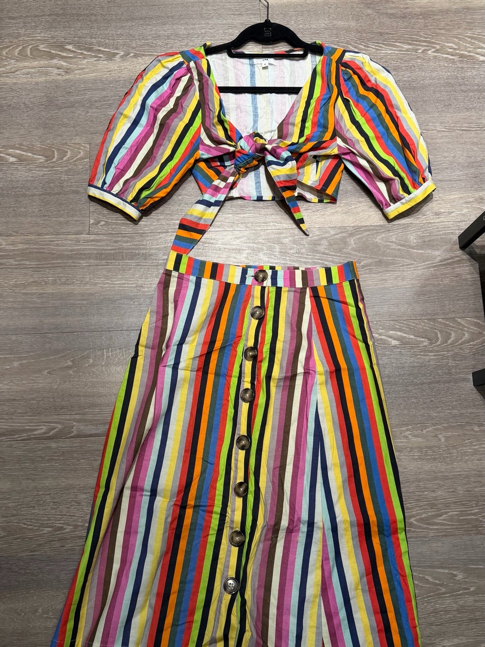 LPA Multicolor Rainbow Stripe Tie-Front Skirt Set